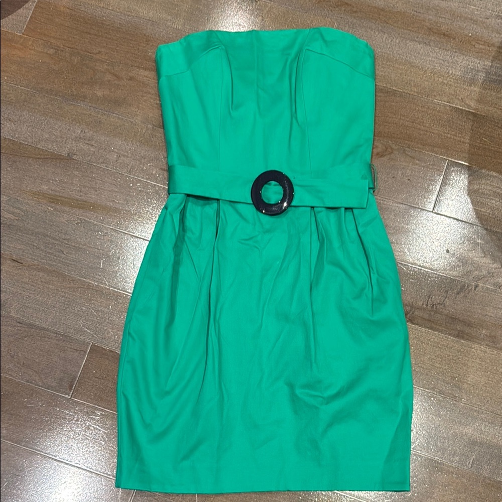 FRENCH CONNECTION Green Strapless Dress with Belt